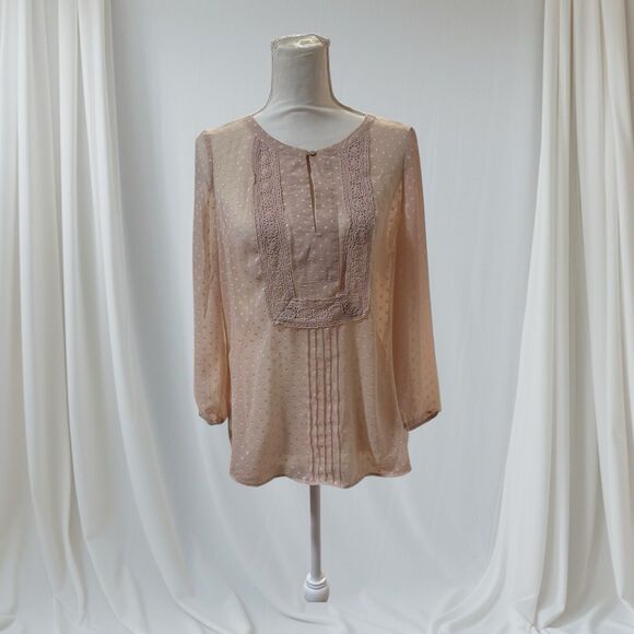 DANIEL RAINN Women's Size M Bohemian Blush Pink Swiss Dot High Low Sheer Blouse - Picture 6 of 11